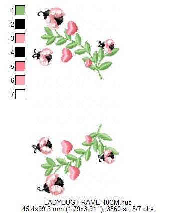 Ladybug Laurel Frame embroidery designs - Flower Wreath with hearts embroidery machine embroidery pattern - Kitchen Towel - instant download