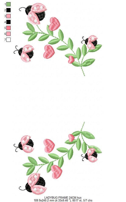 Ladybug Laurel Frame embroidery designs - Flower Wreath with hearts embroidery machine embroidery pattern - Kitchen Towel - instant download