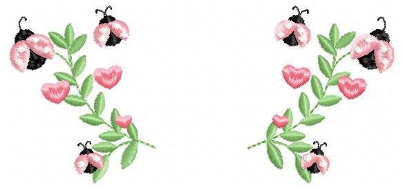 Ladybug Laurel Frame embroidery designs - Flower Wreath with hearts embroidery machine embroidery pattern - Kitchen Towel - instant download