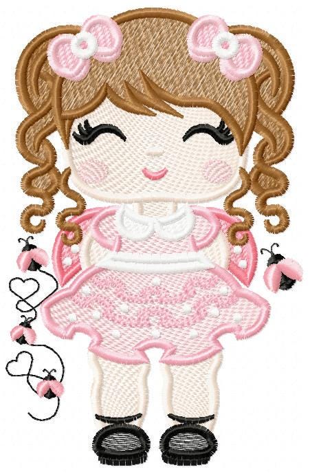 Ladybug embroidery designs - Girl with long hair embroidery design machine embroidery pattern - Girl dressed as ladybug - Instant download