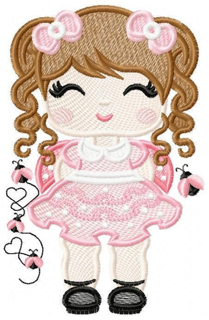 Ladybug embroidery designs - Girl with long hair embroidery design machine embroidery pattern - Girl dressed as ladybug - Instant download