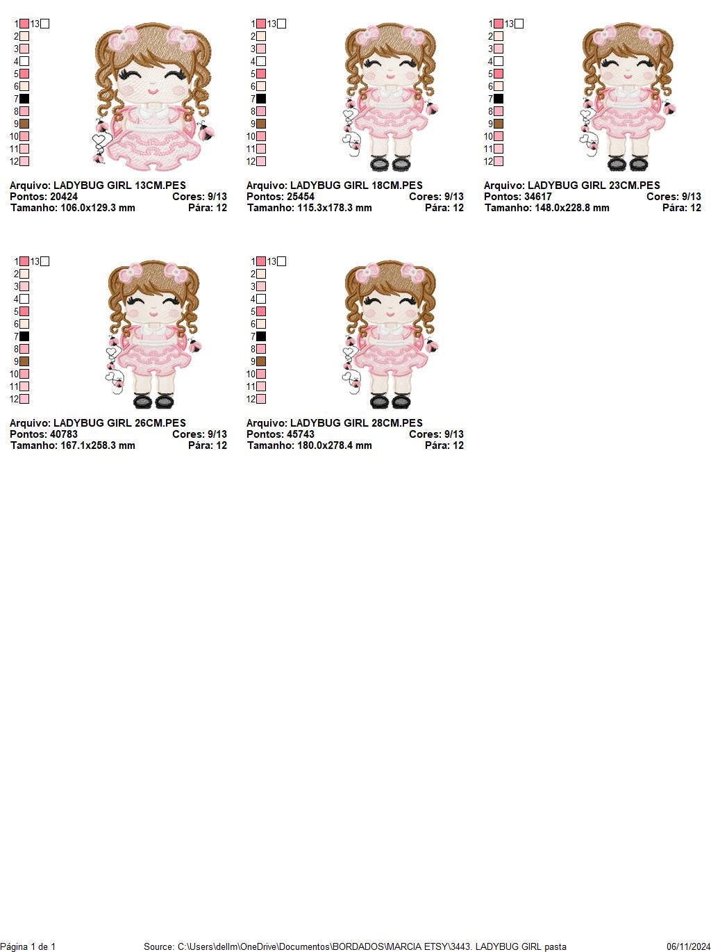 Ladybug embroidery designs - Girl with long hair embroidery design machine embroidery pattern - Girl dressed as ladybug - Instant download