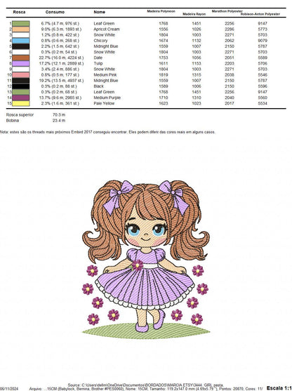 Young Girl with dress embroidery designs - Baby girl with lace and long hair embroidery design machine embroidery pattern - Instant download