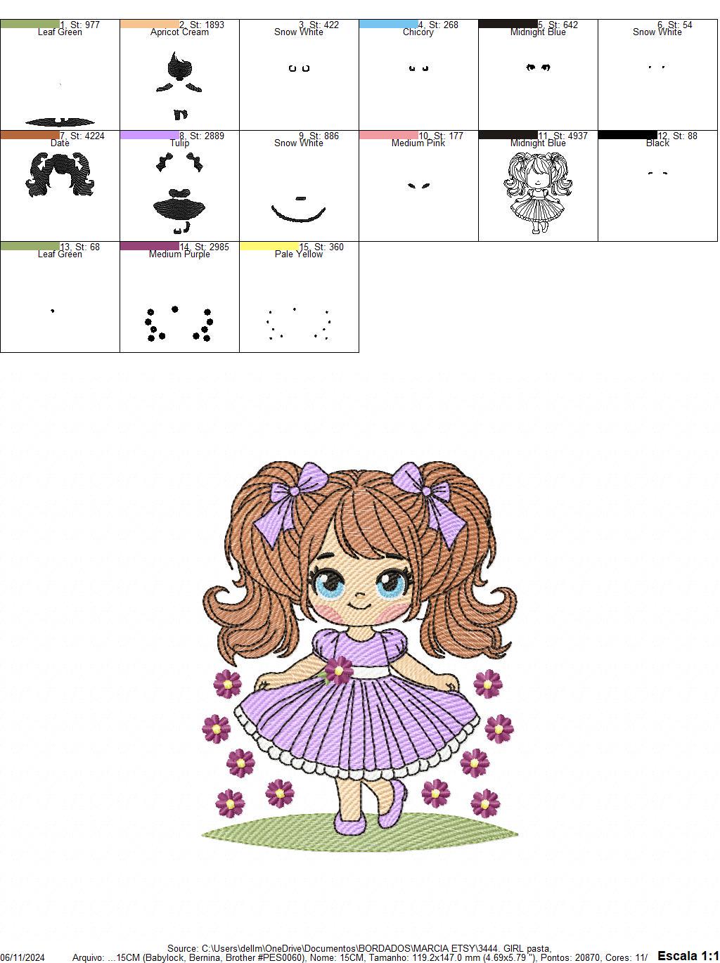 Young Girl with dress embroidery designs - Baby girl with lace and long hair embroidery design machine embroidery pattern - Instant download