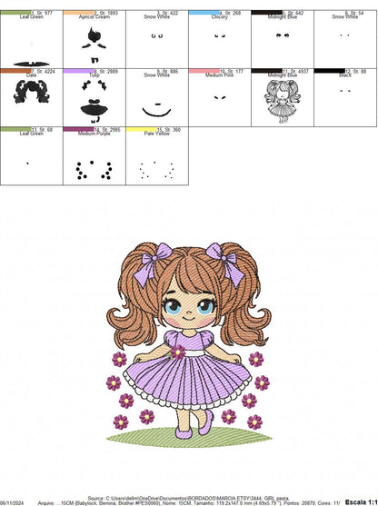 Young Girl with dress embroidery designs - Baby girl with lace and long hair embroidery design machine embroidery pattern - Instant download