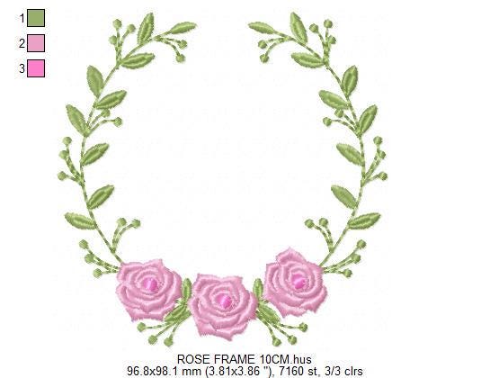Monogram Roses Frame embroidery designs - Laurel with Flowers embroidery design machine embroidery pattern - Rose wreath - Instant download