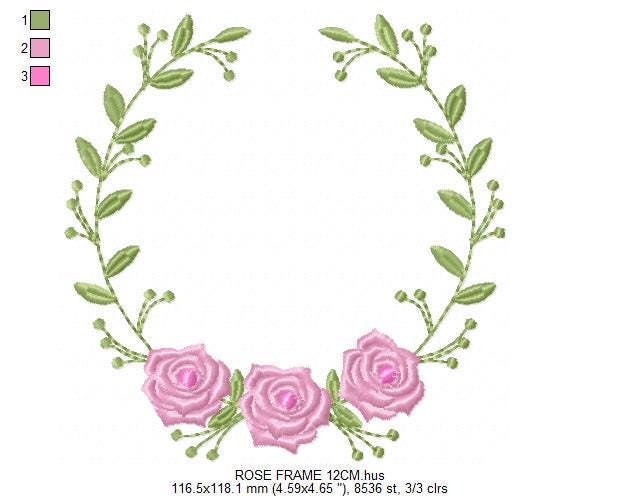 Monogram Roses Frame embroidery designs - Laurel with Flowers embroidery design machine embroidery pattern - Rose wreath - Instant download