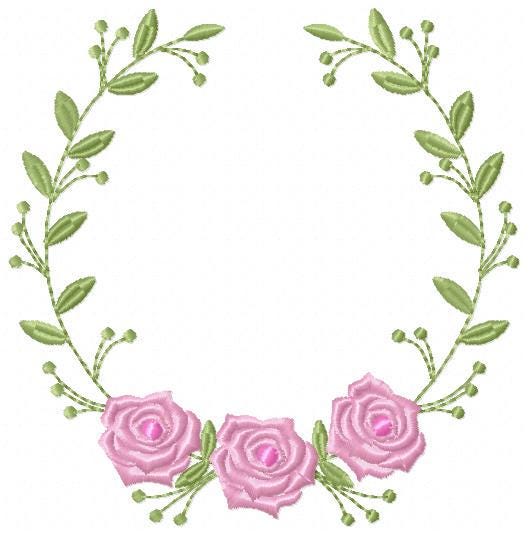 Monogram Roses Frame embroidery designs - Laurel with Flowers embroidery design machine embroidery pattern - Rose wreath - Instant download