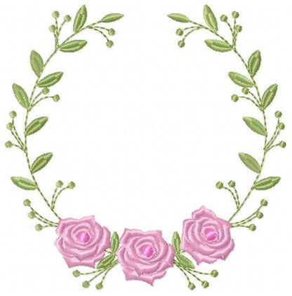 Monogram Roses Frame embroidery designs - Laurel with Flowers embroidery design machine embroidery pattern - Rose wreath - Instant download