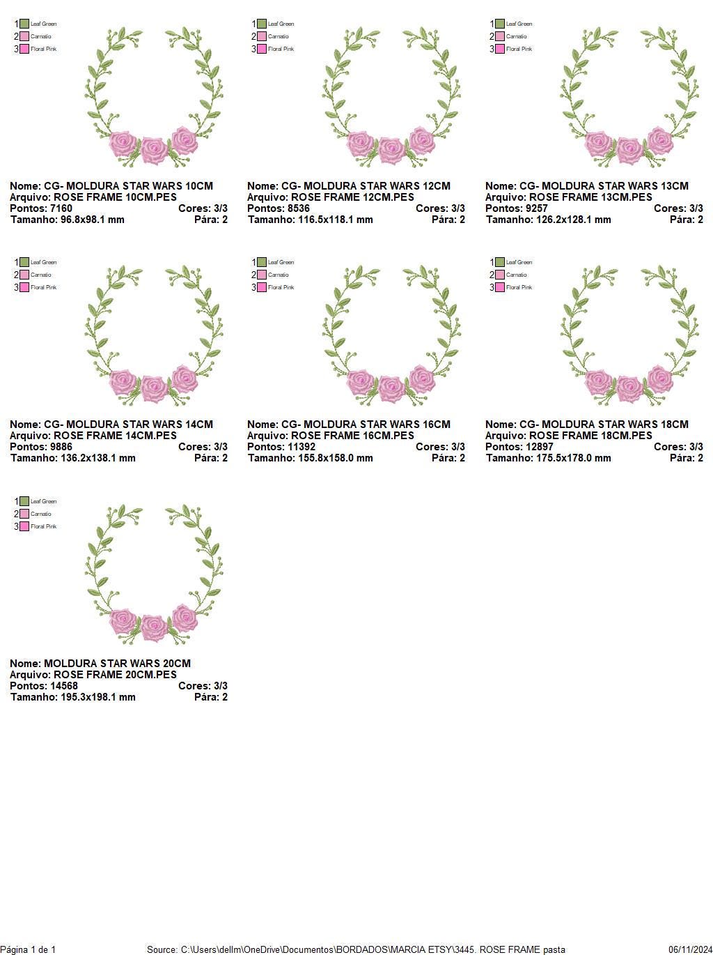 Monogram Roses Frame embroidery designs - Laurel with Flowers embroidery design machine embroidery pattern - Rose wreath - Instant download