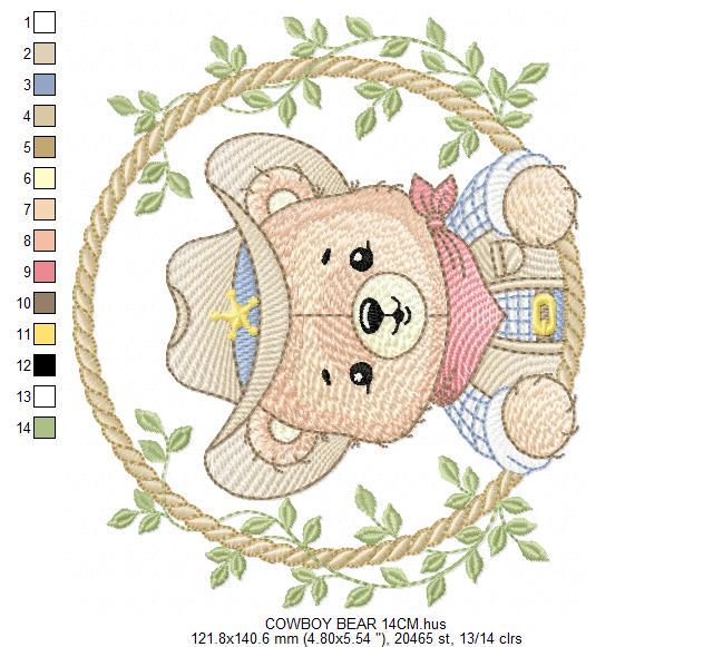 Cowboy Rope Frame embroidery designs - Cowboy bear with hat embroidery design machine embroidery pattern - Instant download pes jef dst hus