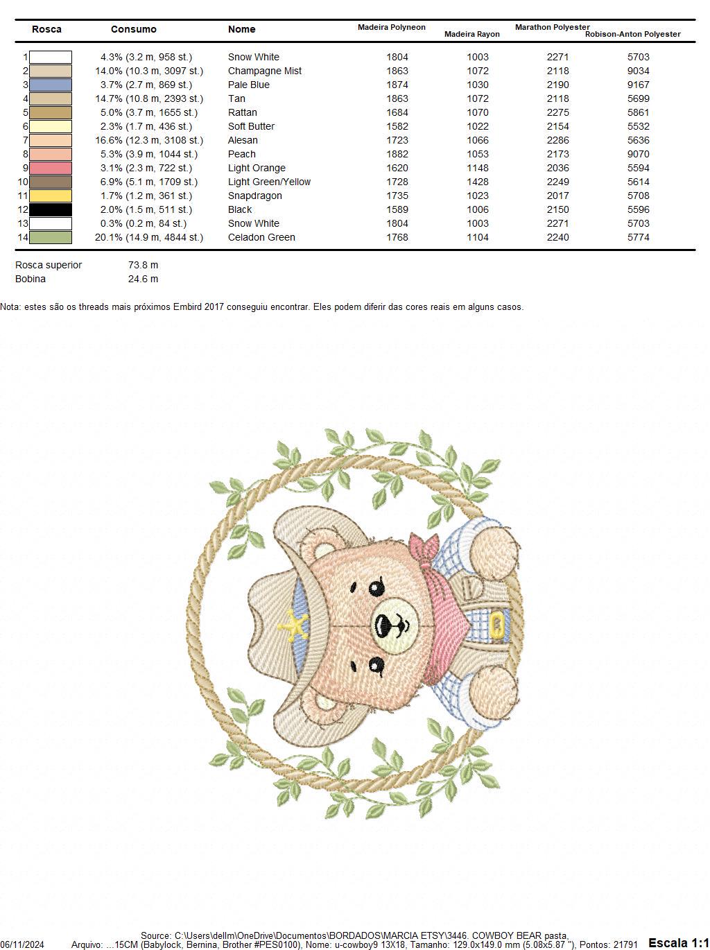 Cowboy Rope Frame embroidery designs - Cowboy bear with hat embroidery design machine embroidery pattern - Instant download pes jef dst hus