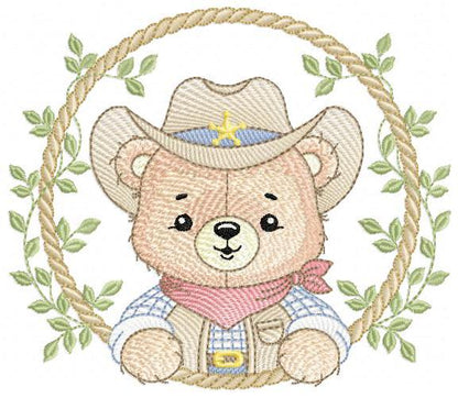 Cowboy Rope Frame embroidery designs - Cowboy bear with hat embroidery design machine embroidery pattern - Instant download pes jef dst hus