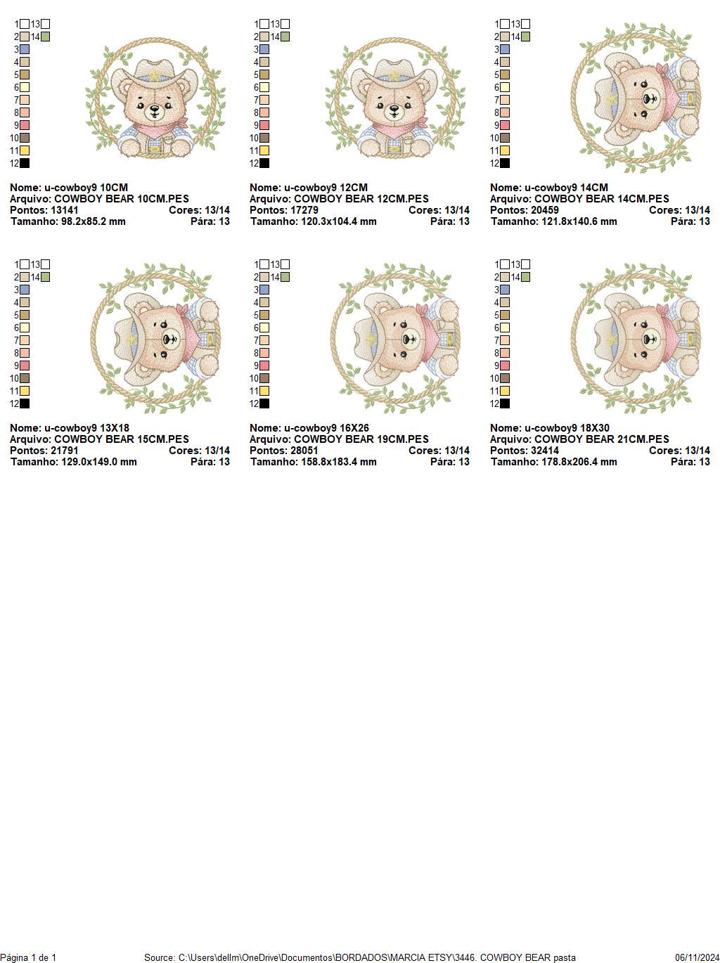 Cowboy Rope Frame embroidery designs - Cowboy bear with hat embroidery design machine embroidery pattern - Instant download pes jef dst hus