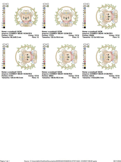 Cowboy Rope Frame embroidery designs - Cowboy bear with hat embroidery design machine embroidery pattern - Instant download pes jef dst hus
