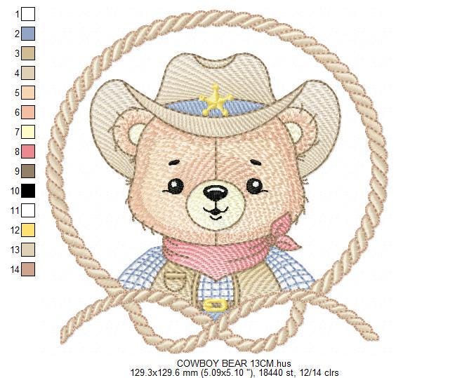 Cowboy Bear with Rope Frame embroidery designs - Teddy Bear with cowboy hat embroidery design machine embroidery pattern - Instant download
