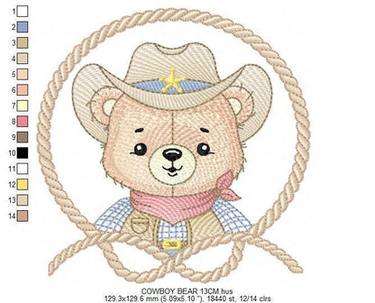 Cowboy Bear with Rope Frame embroidery designs - Teddy Bear with cowboy hat embroidery design machine embroidery pattern - Instant download