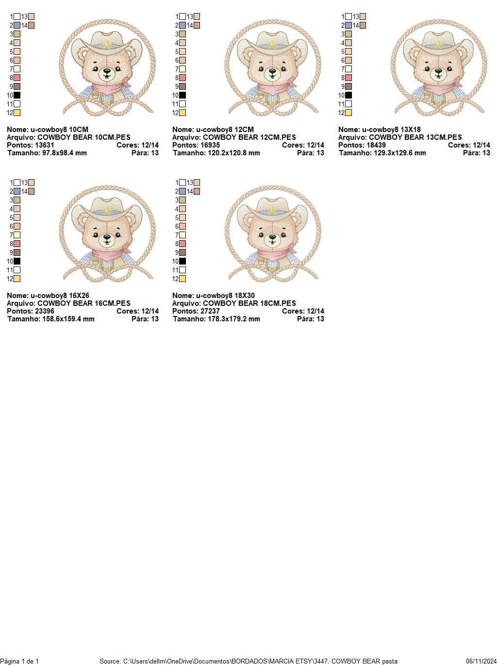 Cowboy Bear with Rope Frame embroidery designs - Teddy Bear with cowboy hat embroidery design machine embroidery pattern - Instant download