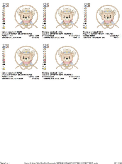 Cowboy Bear with Rope Frame embroidery designs - Teddy Bear with cowboy hat embroidery design machine embroidery pattern - Instant download