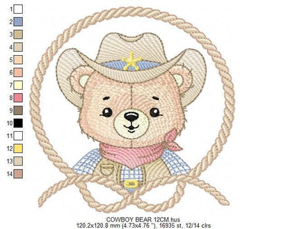 Cowboy Bear with Rope Frame embroidery designs - Teddy Bear with cowboy hat embroidery design machine embroidery pattern - Instant download