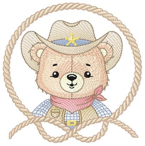 Cowboy Bear with Rope Frame embroidery designs - Teddy Bear with cowboy hat embroidery design machine embroidery pattern - Instant download