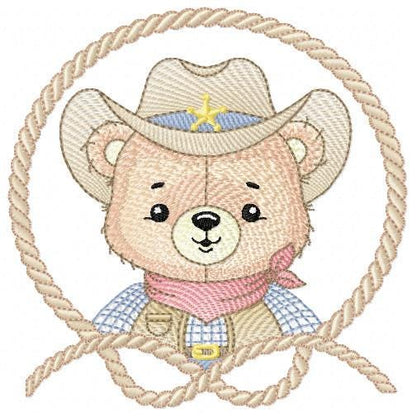 Cowboy Bear with Rope Frame embroidery designs - Teddy Bear with cowboy hat embroidery design machine embroidery pattern - Instant download