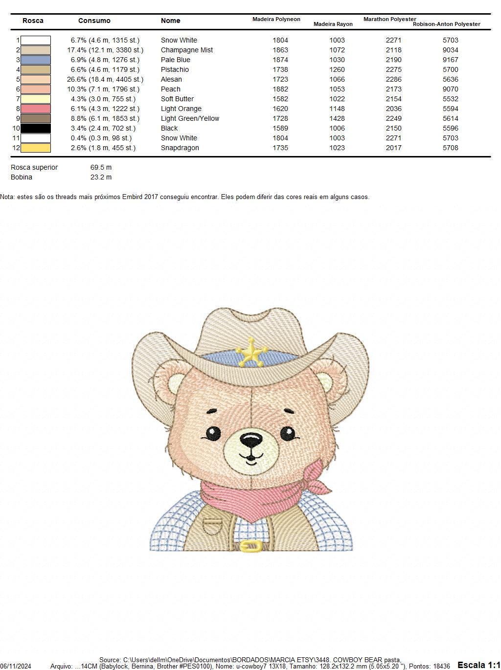 Cowboy Bear with Hat embroidery designs - Teddy Bear Sheriff embroidery design machine embroidery pattern - Baby boy - Instant download pes