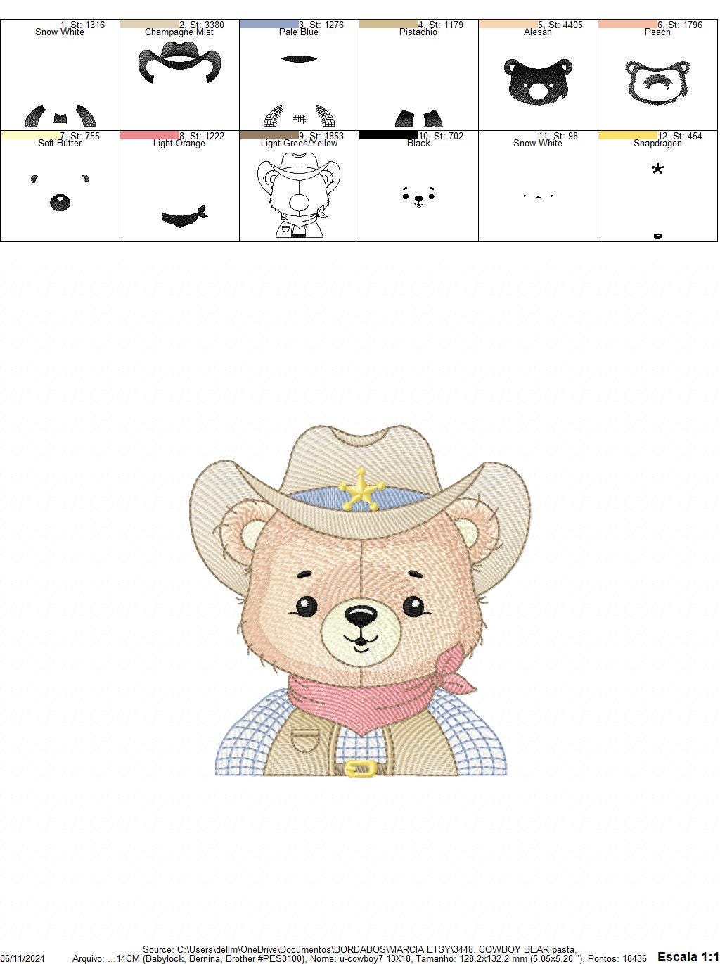 Cowboy Bear with Hat embroidery designs - Teddy Bear Sheriff embroidery design machine embroidery pattern - Baby boy - Instant download pes