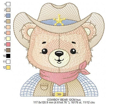 Cowboy Bear with Hat embroidery designs - Teddy Bear Sheriff embroidery design machine embroidery pattern - Baby boy - Instant download pes