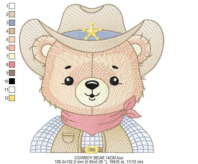 Cowboy Bear with Hat embroidery designs - Teddy Bear Sheriff embroidery design machine embroidery pattern - Baby boy - Instant download pes