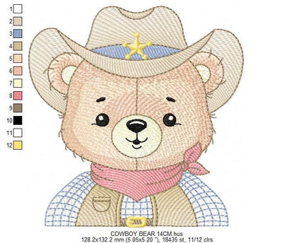 Cowboy Bear with Hat embroidery designs - Teddy Bear Sheriff embroidery design machine embroidery pattern - Baby boy - Instant download pes