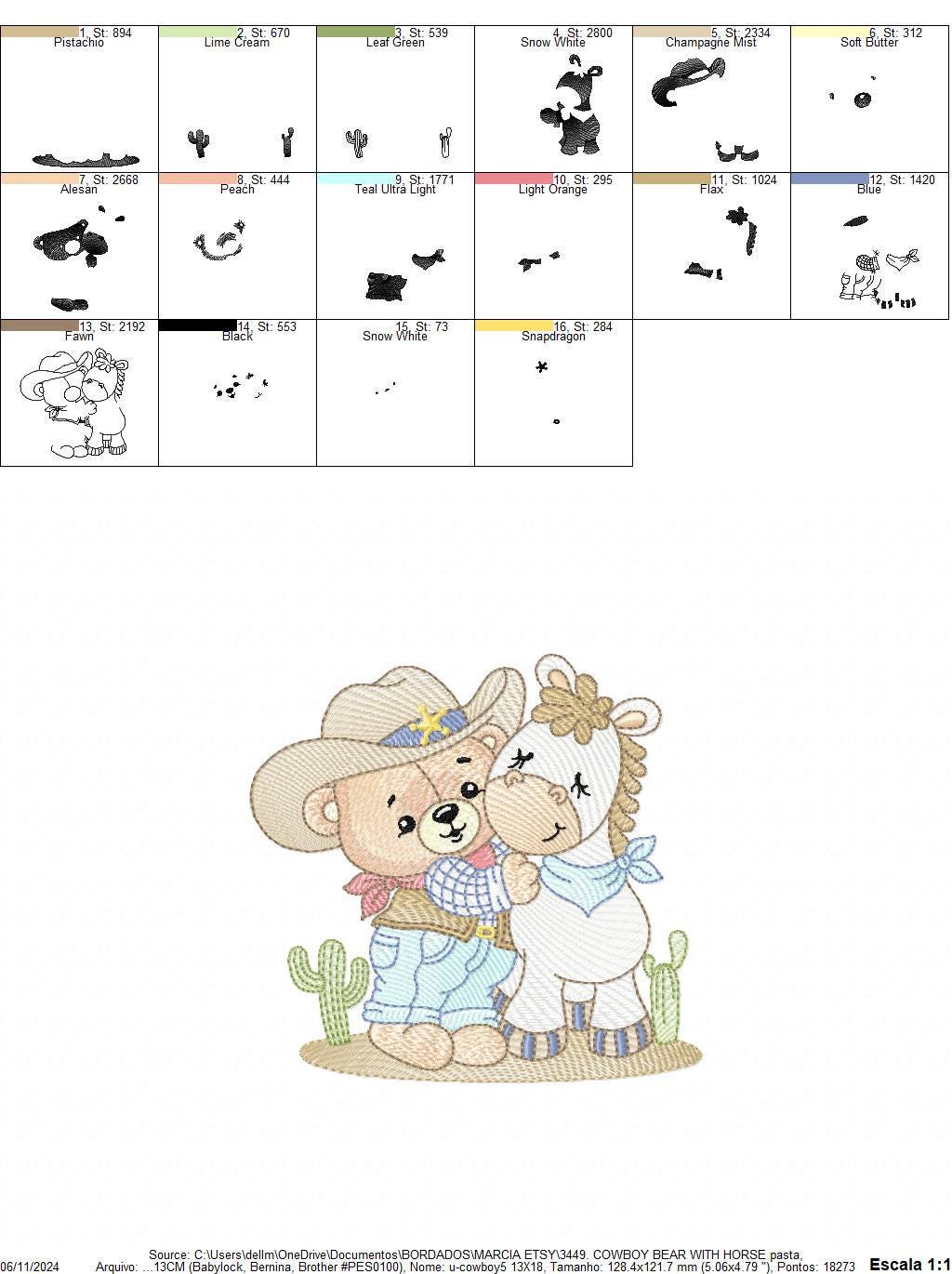 Cowboy Bear with horse embroidery designs - Cowboy with hat embroidery design machine embroidery pattern - Horse Farm - Instant download pes
