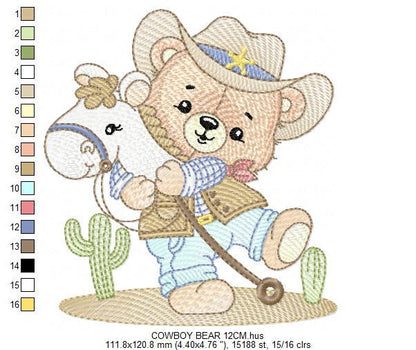 Cowboy Bear with horse embroidery designs - Sheriff Bear with hat embroidery design machine embroidery pattern - Instant download pes jef