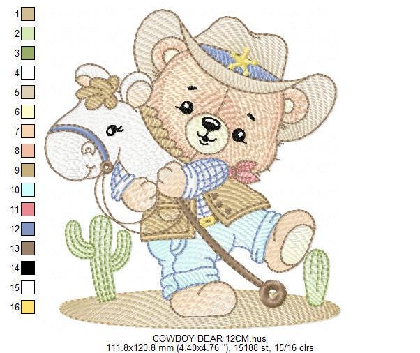 Cowboy Bear with horse embroidery designs - Sheriff Bear with hat embroidery design machine embroidery pattern - Instant download pes jef