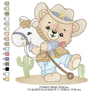 Cowboy Bear with horse embroidery designs - Sheriff Bear with hat embroidery design machine embroidery pattern - Instant download pes jef