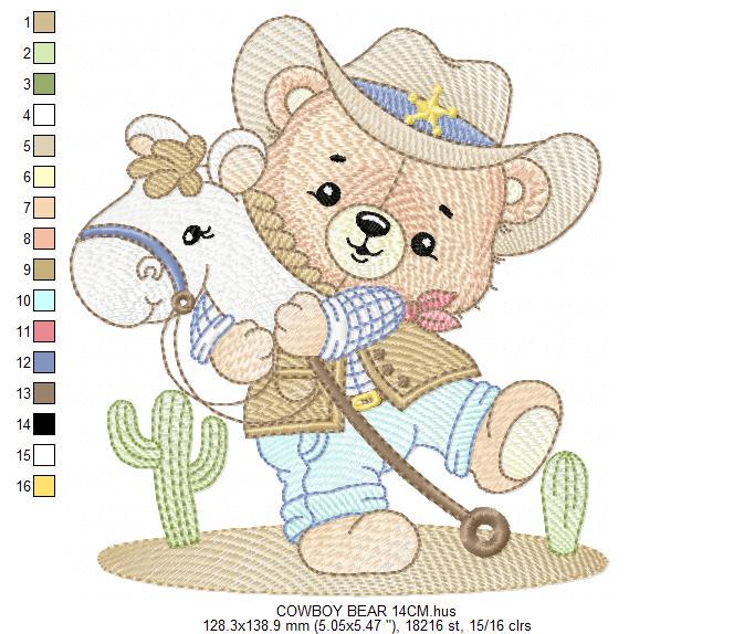 Cowboy Bear with horse embroidery designs - Sheriff Bear with hat embroidery design machine embroidery pattern - Instant download pes jef