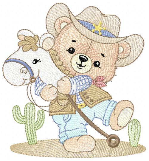 Cowboy Bear with horse embroidery designs - Sheriff Bear with hat embroidery design machine embroidery pattern - Instant download pes jef