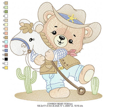 Cowboy Bear with horse embroidery designs - Sheriff Bear with hat embroidery design machine embroidery pattern - Instant download pes jef