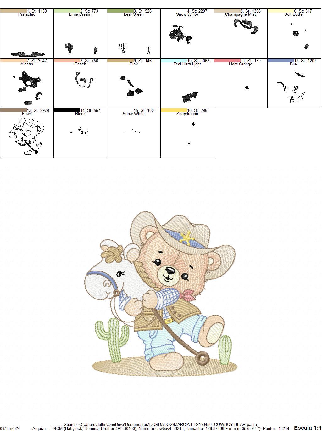Cowboy Bear with horse embroidery designs - Sheriff Bear with hat embroidery design machine embroidery pattern - Instant download pes jef