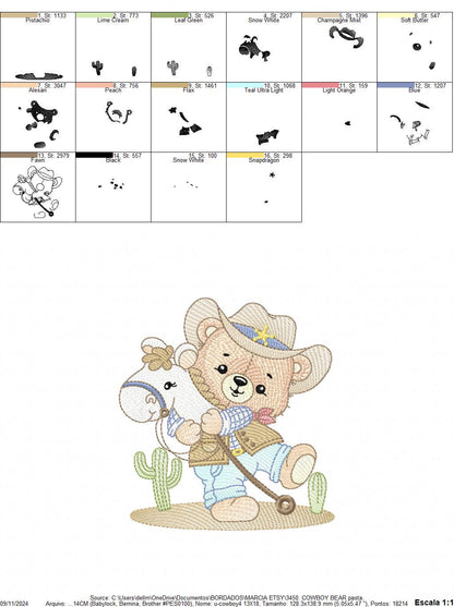 Cowboy Bear with horse embroidery designs - Sheriff Bear with hat embroidery design machine embroidery pattern - Instant download pes jef