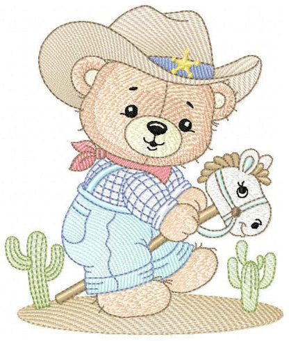 Cowboy Bear with horse embroidery designs - Sheriff Teddy Bear with hat embroidery design machine embroidery pattern - nstant download jef