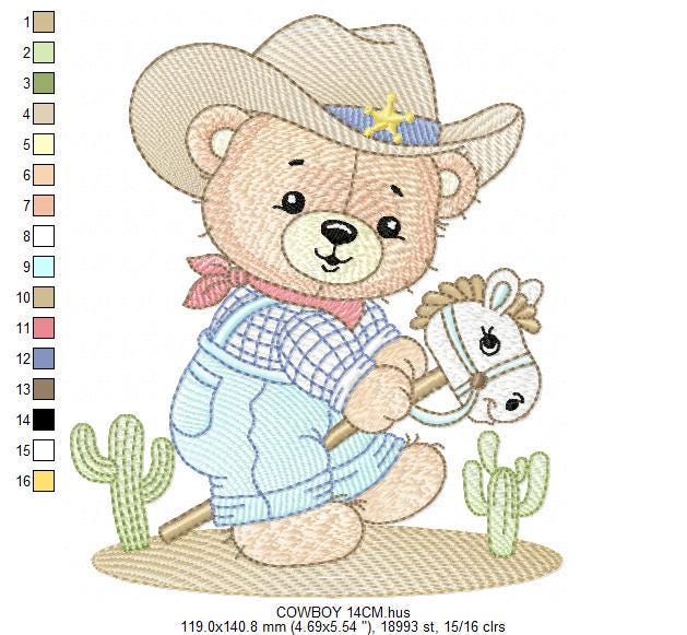 Cowboy Bear with horse embroidery designs - Sheriff Teddy Bear with hat embroidery design machine embroidery pattern - nstant download jef