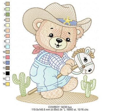 Cowboy Bear with horse embroidery designs - Sheriff Teddy Bear with hat embroidery design machine embroidery pattern - nstant download jef