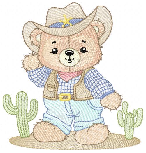 Cowboy Bear with Hat and cactus embroidery designs - Teddy Bear Sheriff embroidery design machine embroidery pattern - Instant download jef
