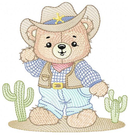 Cowboy Bear with Hat and cactus embroidery designs - Teddy Bear Sheriff embroidery design machine embroidery pattern - Instant download jef