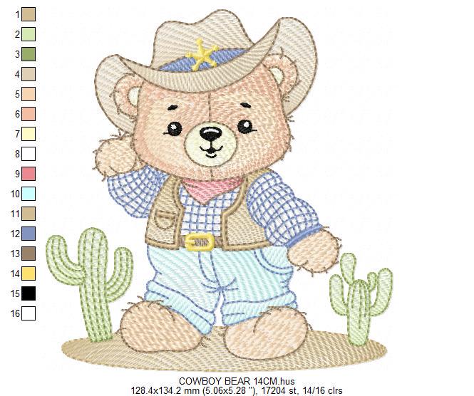 Cowboy Bear with Hat and cactus embroidery designs - Teddy Bear Sheriff embroidery design machine embroidery pattern - Instant download jef