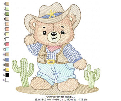 Cowboy Bear with Hat and cactus embroidery designs - Teddy Bear Sheriff embroidery design machine embroidery pattern - Instant download jef