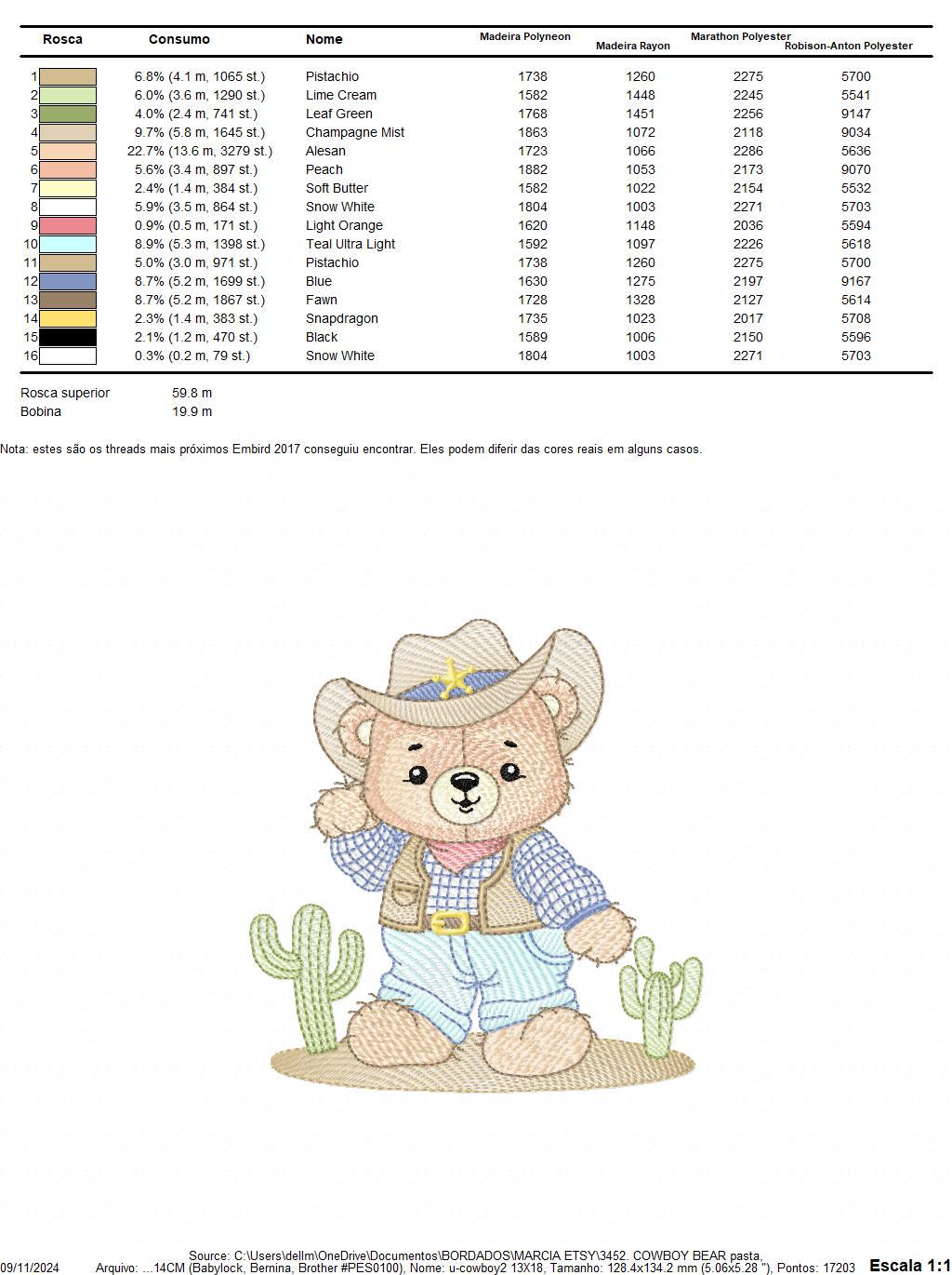 Cowboy Bear with Hat and cactus embroidery designs - Teddy Bear Sheriff embroidery design machine embroidery pattern - Instant download jef