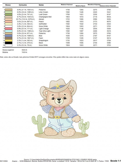 Cowboy Bear with Hat and cactus embroidery designs - Teddy Bear Sheriff embroidery design machine embroidery pattern - Instant download jef