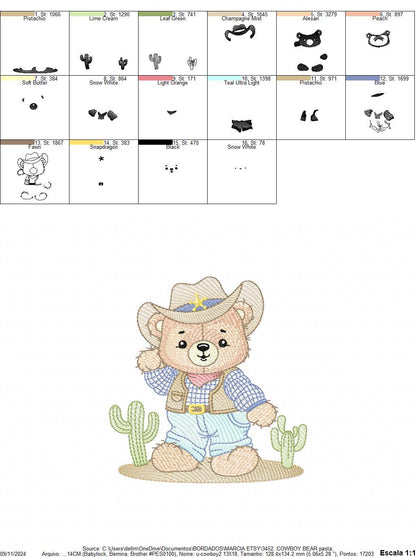 Cowboy Bear with Hat and cactus embroidery designs - Teddy Bear Sheriff embroidery design machine embroidery pattern - Instant download jef